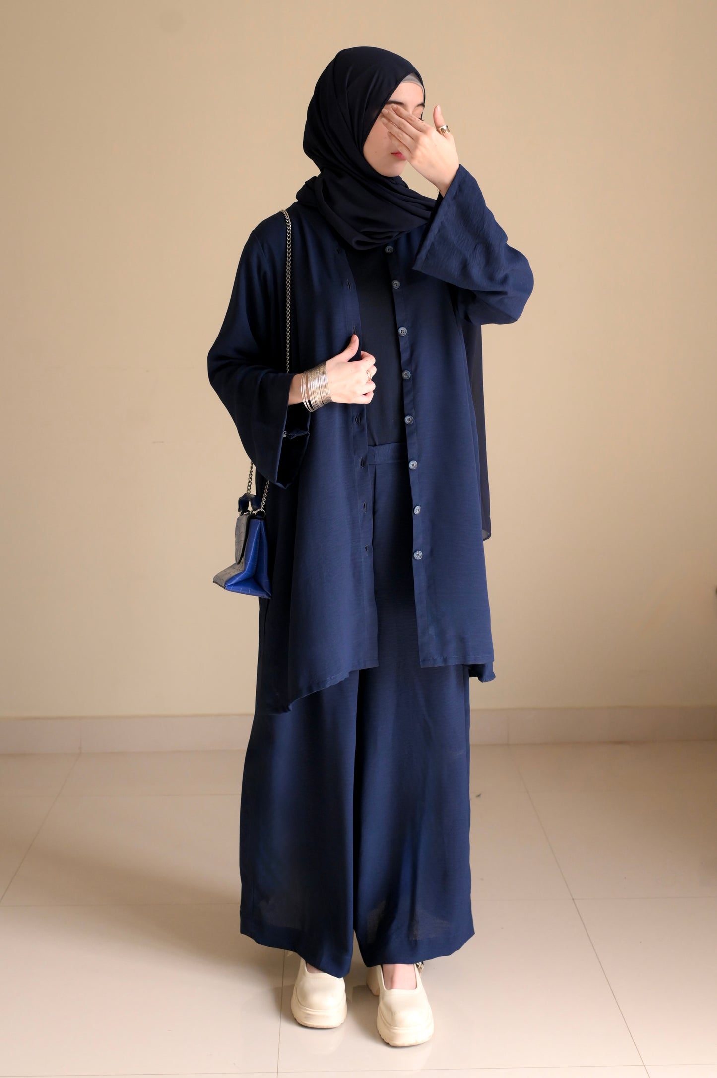Button Down-Modest Coord Set- Navy Blue