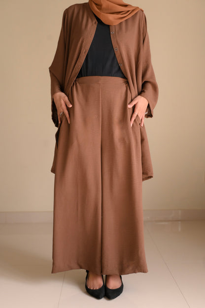 Button Down-Modest Coord Set- Coffee Brown