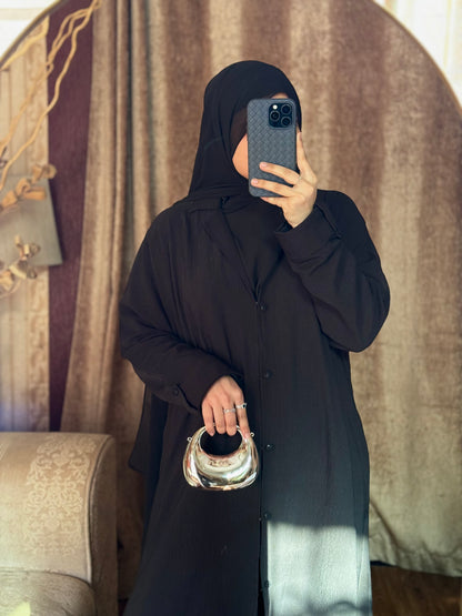 Turkish Staple Coat Abaya- Black