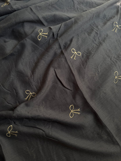Embroidered Bow Hijabs- Ash Grey