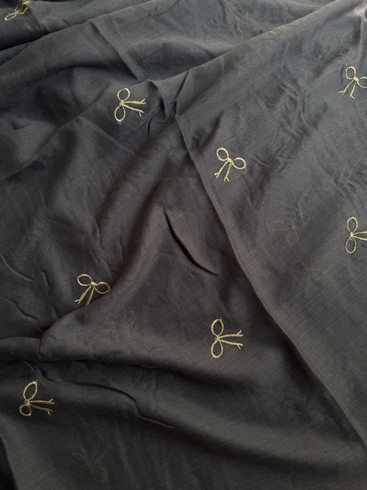Embroidered Bow Hijabs- Ash Grey