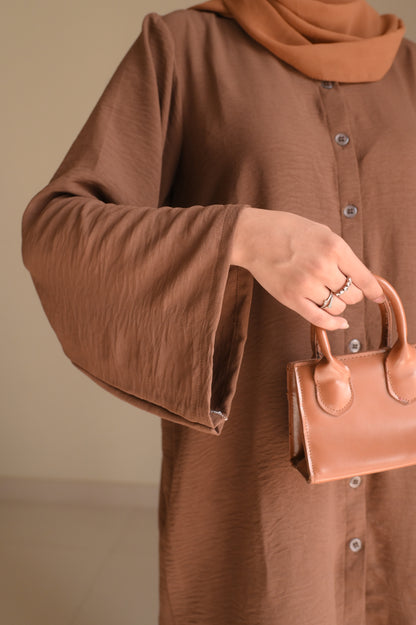 Button Down-Modest Coord Set- Coffee Brown