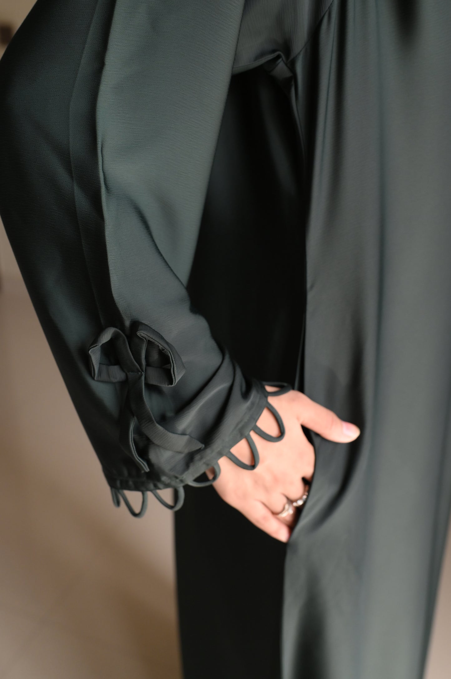 Elysian Bow Sleeve Nida Abaya- Bottle Green
