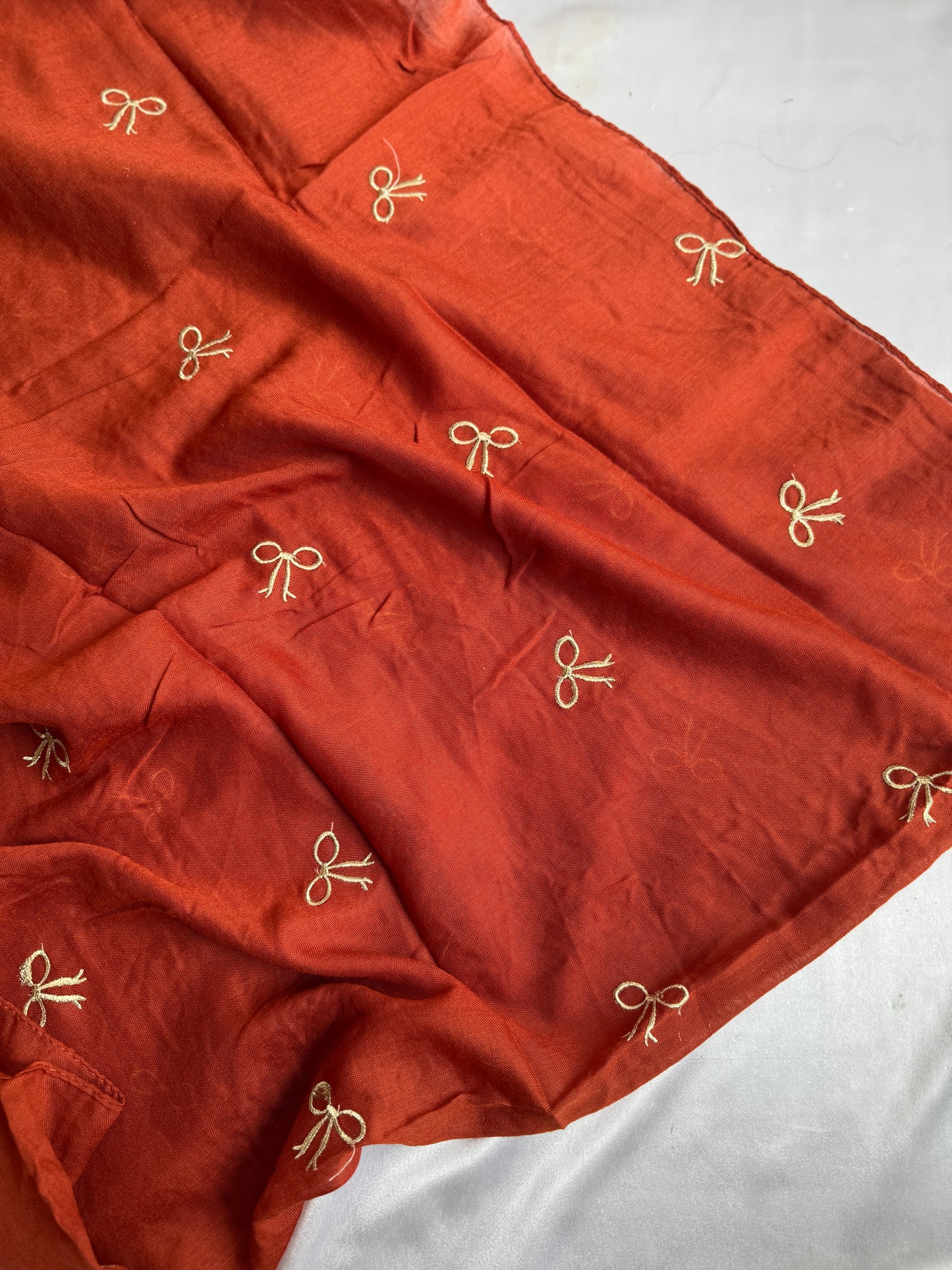 Embroidered Bow Hijabs- Orange Rust