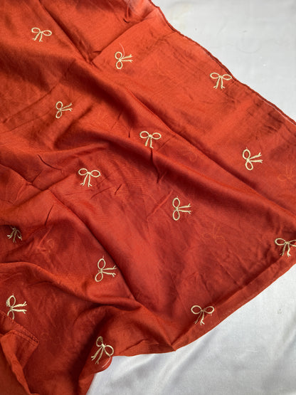 Embroidered Bow Hijabs- Orange Rust