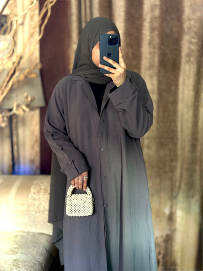 Turkish Staple Coat Abaya- Grey