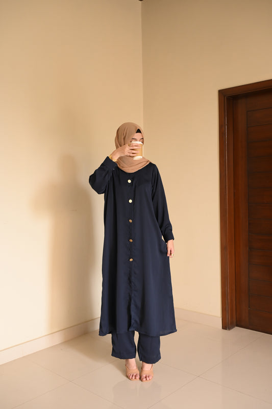 Elara Coord Set- Navy- Premium Nida