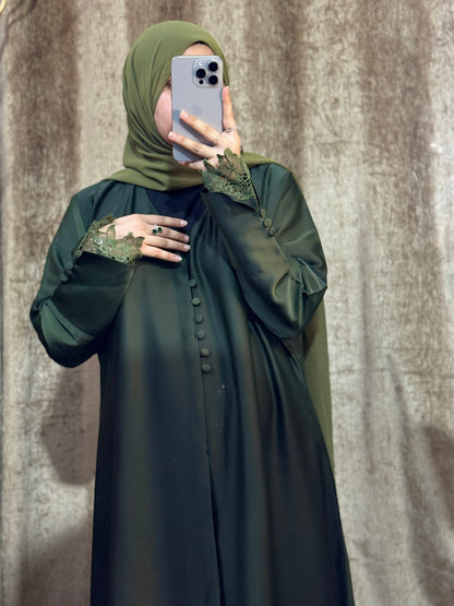 Luxe Olive Coat Abaya- Romantic Nida