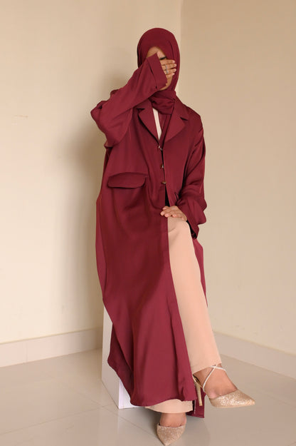 Staple Winter Coat Abaya-Maroon