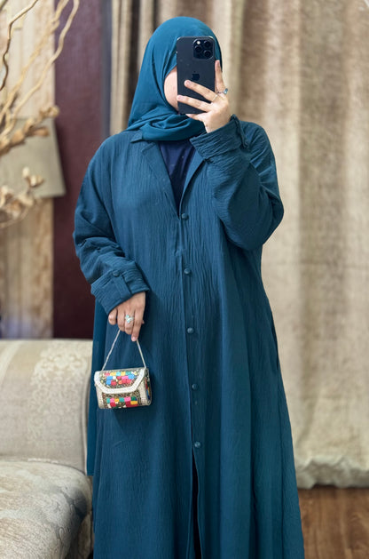 Turkish Staple Coat Abaya- Zinc