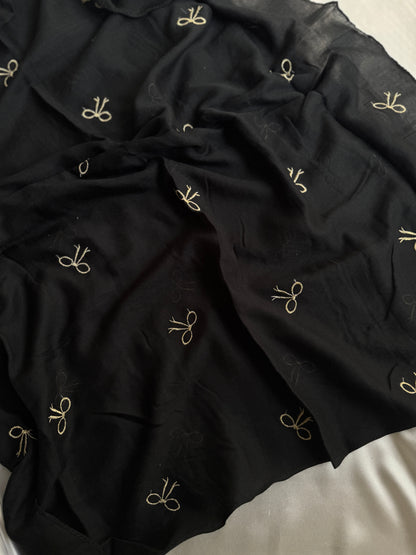 Embroidered Bow Hijabs- Black