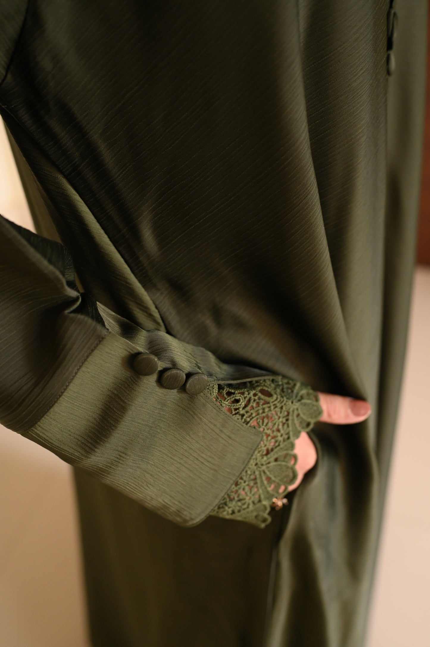 Luxe Olive Coat Abaya- Romantic Nida