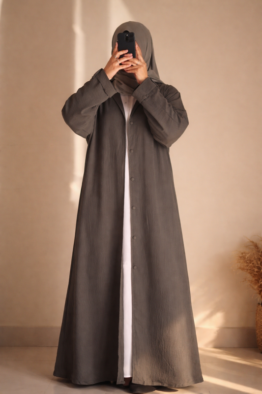 Turkish Staple Coat Abaya- Grey