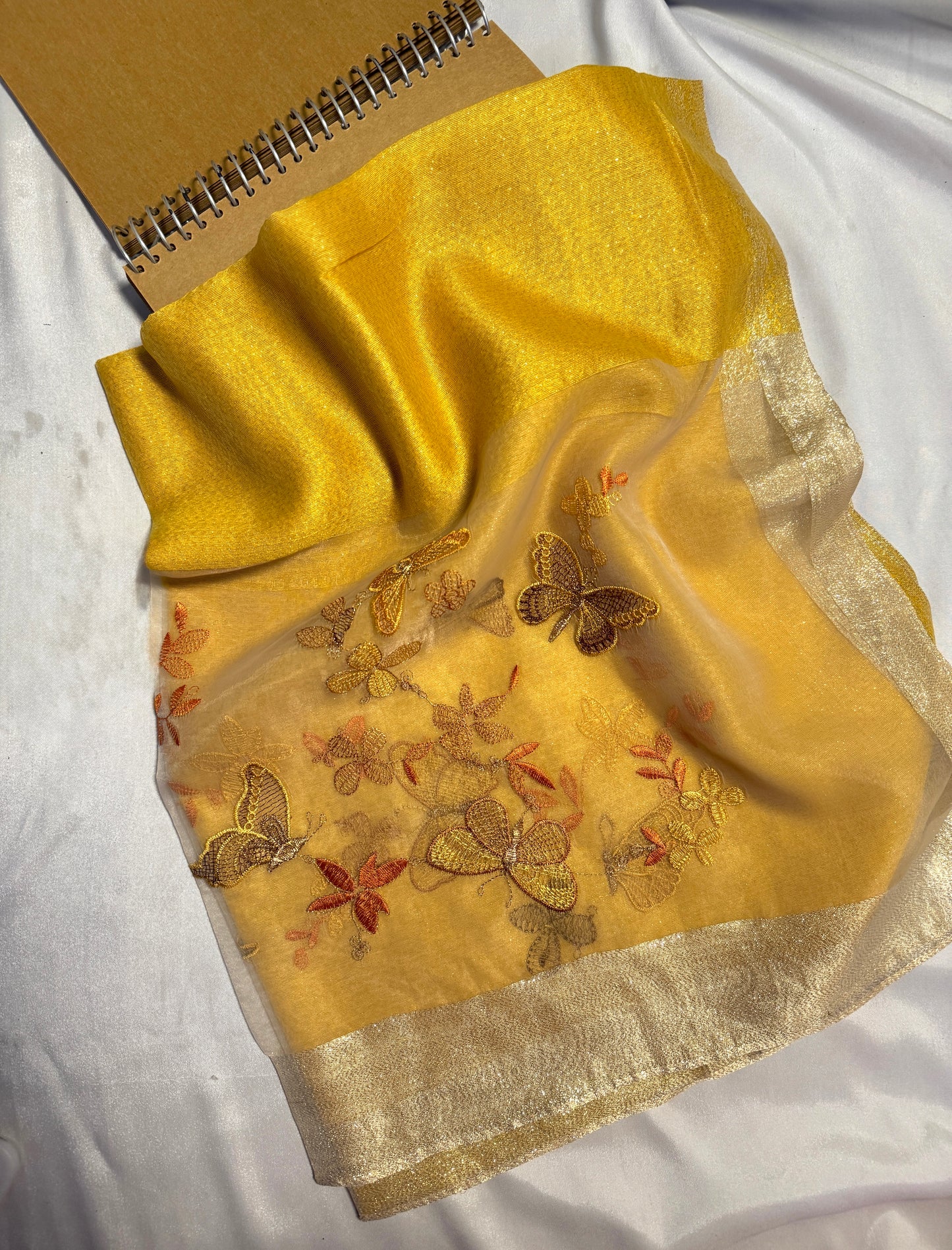 Butterfly Embroidered Organza- Luxury Hijabs- Mustard Yellow