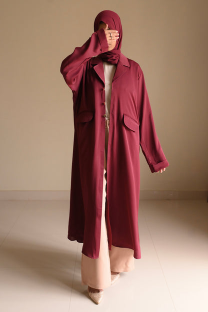 Staple Winter Coat Abaya-Maroon