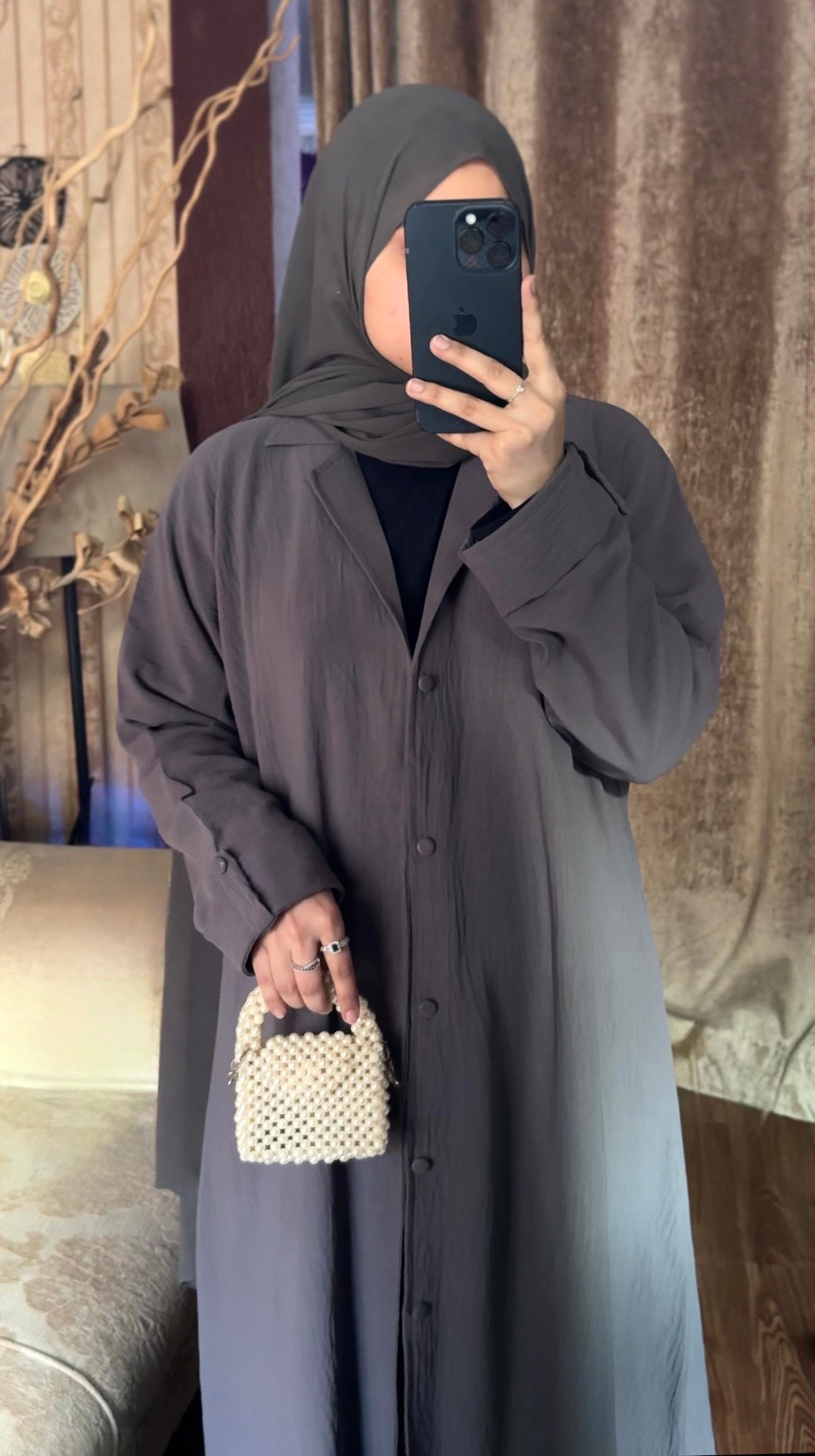 Turkish Staple Coat Abaya- Grey