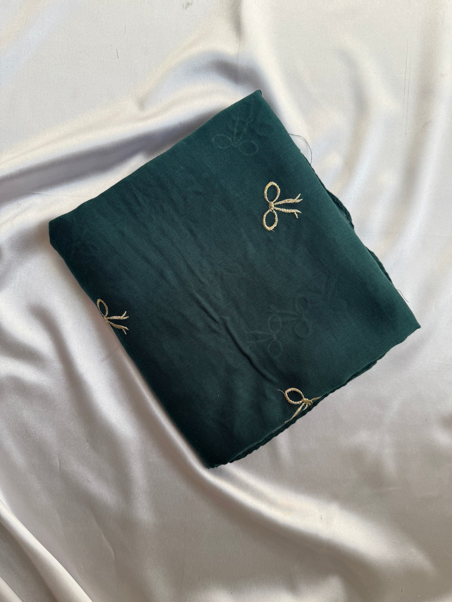 Embroidered Bow Hijabs- Dark Green
