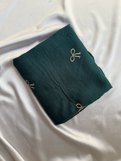 Embroidered Bow Hijabs- Dark Green