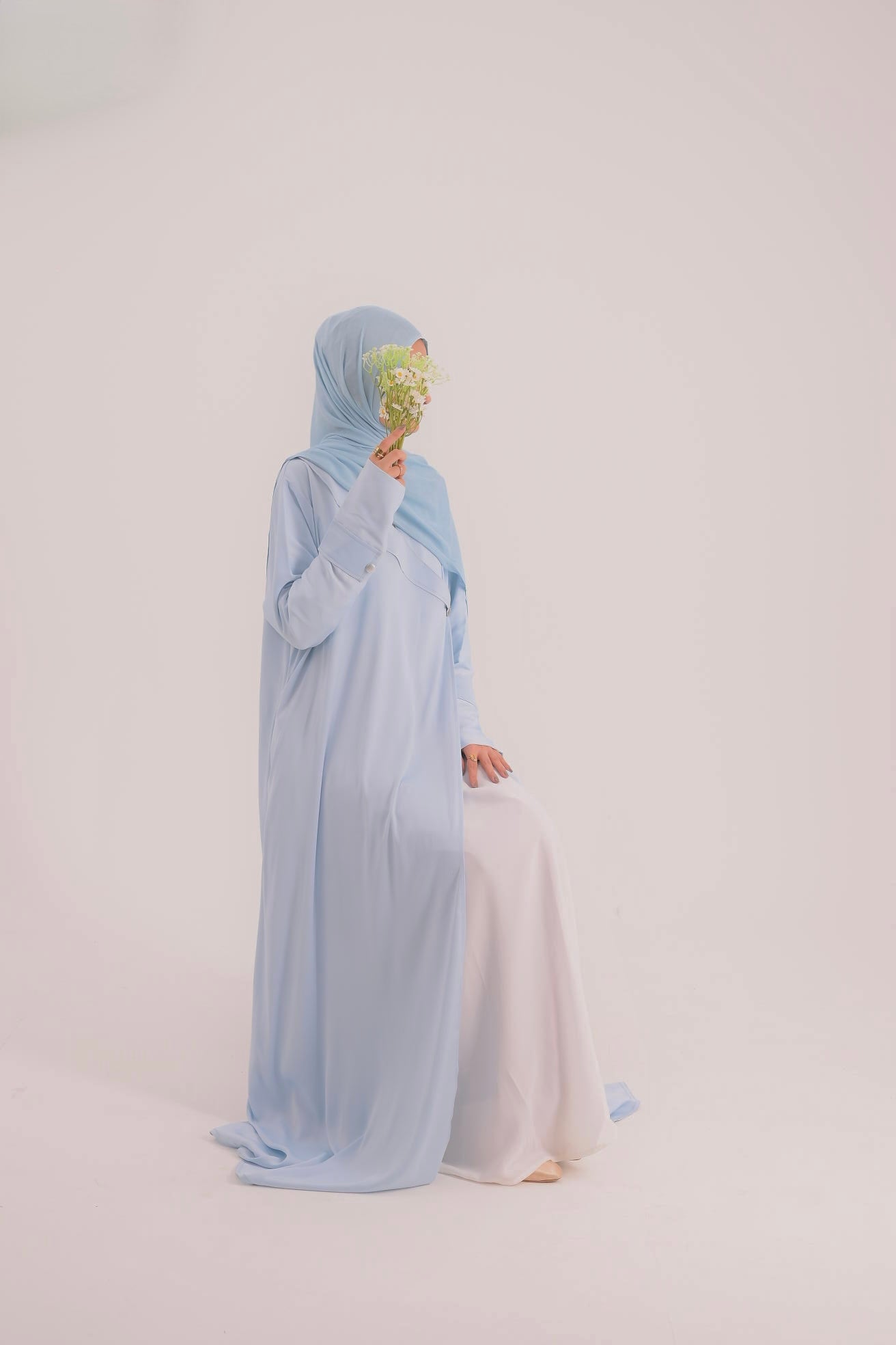 Raha- Bahrain Coat Abaya- Pastel Blue