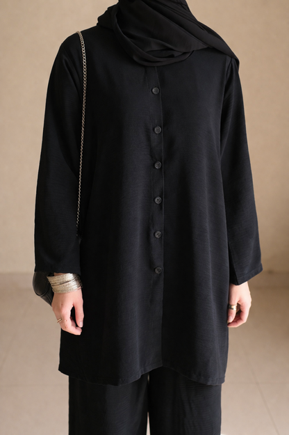Button Down-Modest Coord Set- Black