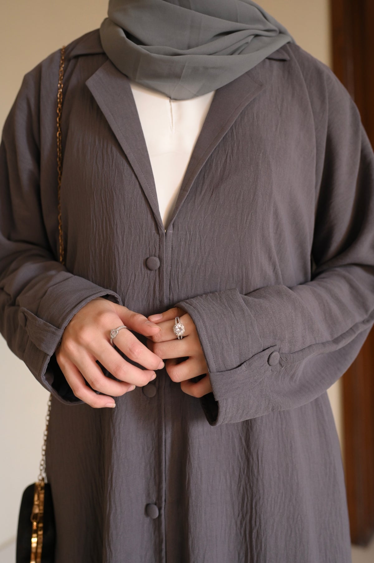 Turkish Staple Coat Abaya- Grey