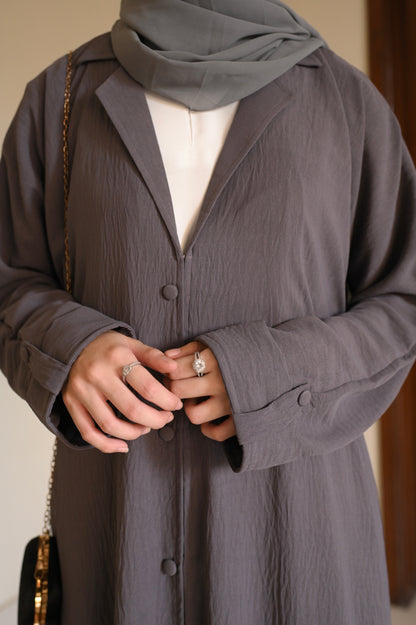 Turkish Staple Coat Abaya- Grey