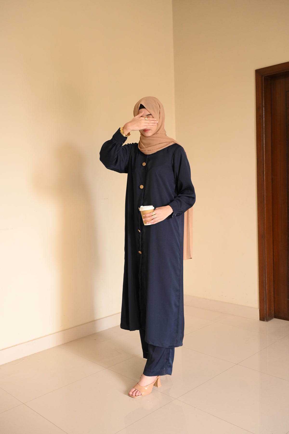 Elara Coord Set- Navy- Premium Nida