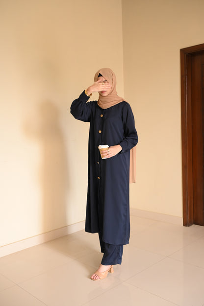 Elara Coord Set- Navy- Premium Nida