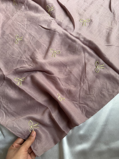 Embroidered Bow Hijabs- Muave