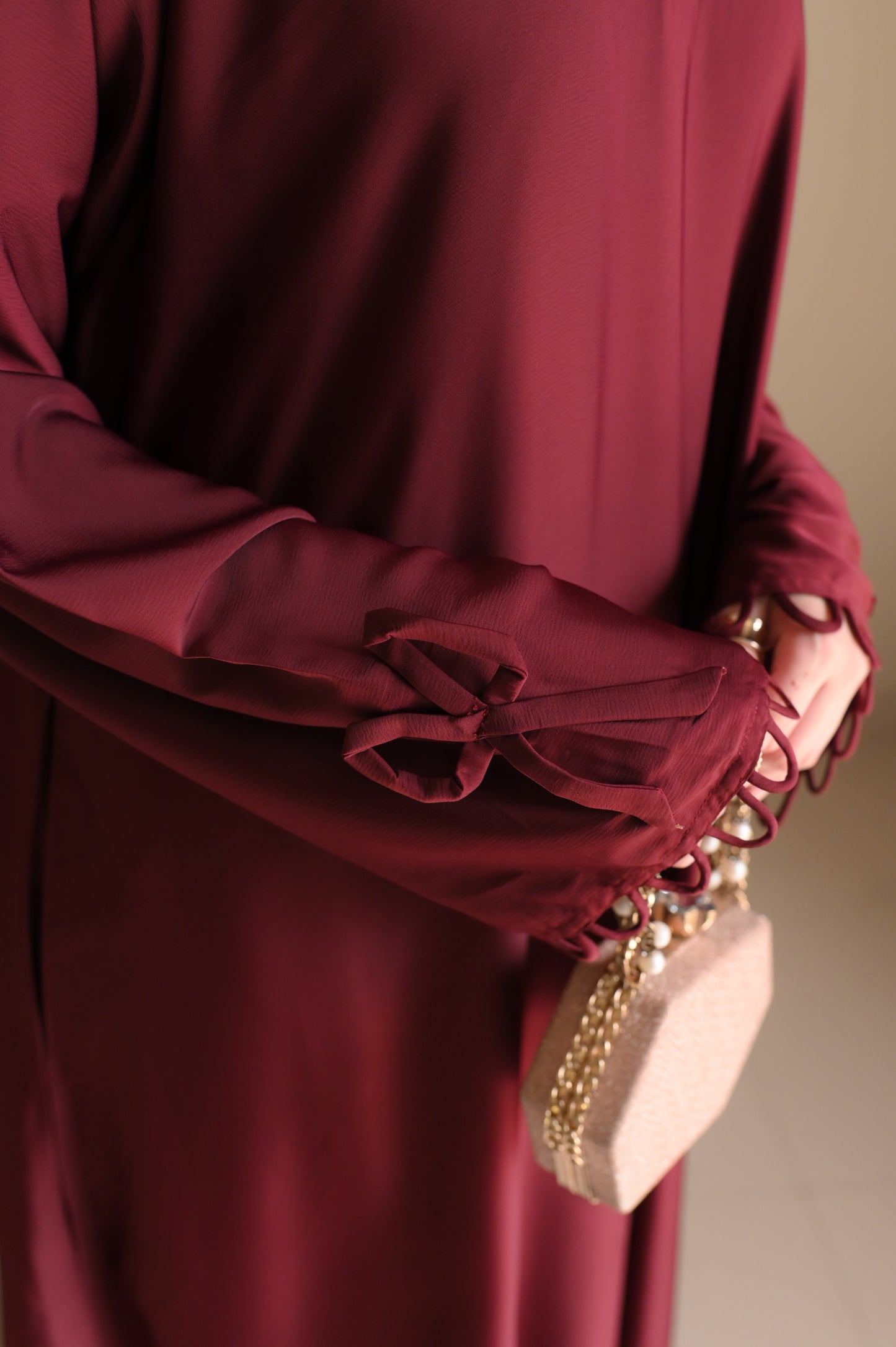 Elysian Bow Sleeve Nida Abaya- Deep Maroon
