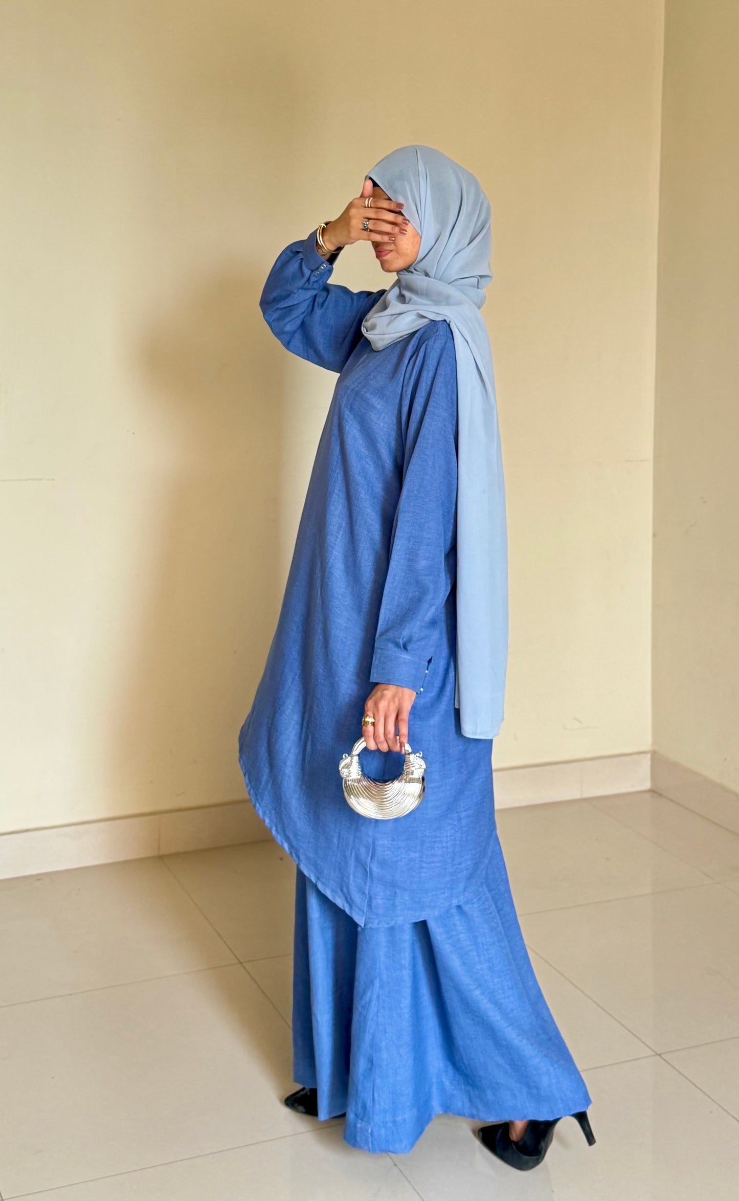 Celestial Coord Set- Denim Blue- Crush Linen