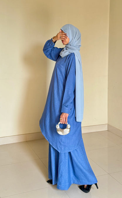 Celestial Coord Set- Denim Blue- Crush Linen