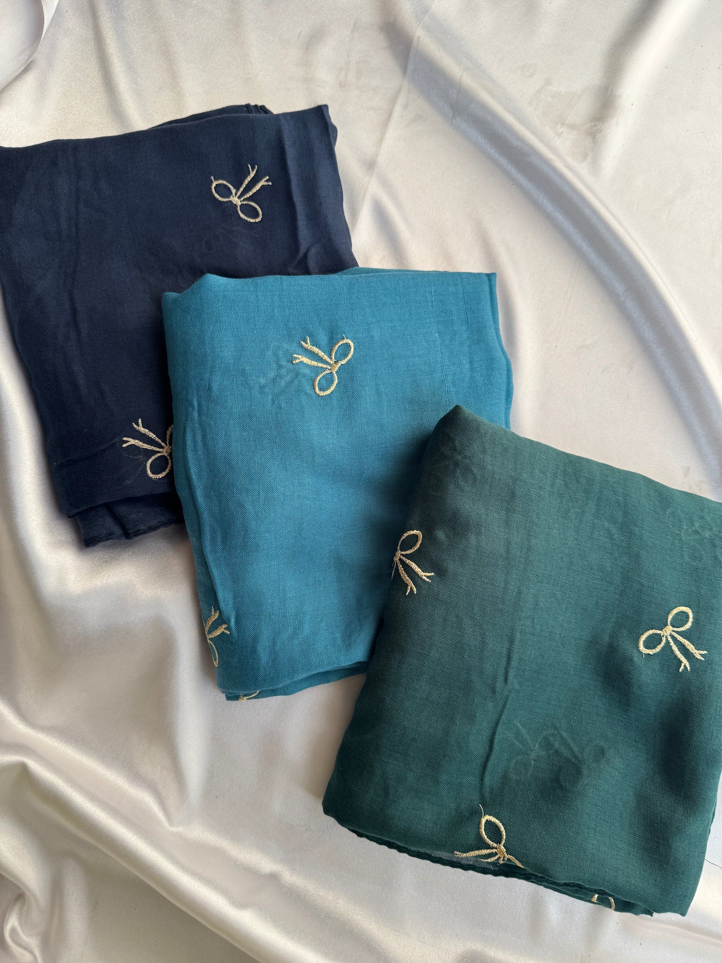 Embroidered Bow Hijabs- Light Teal