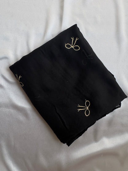 Embroidered Bow Hijabs- Black