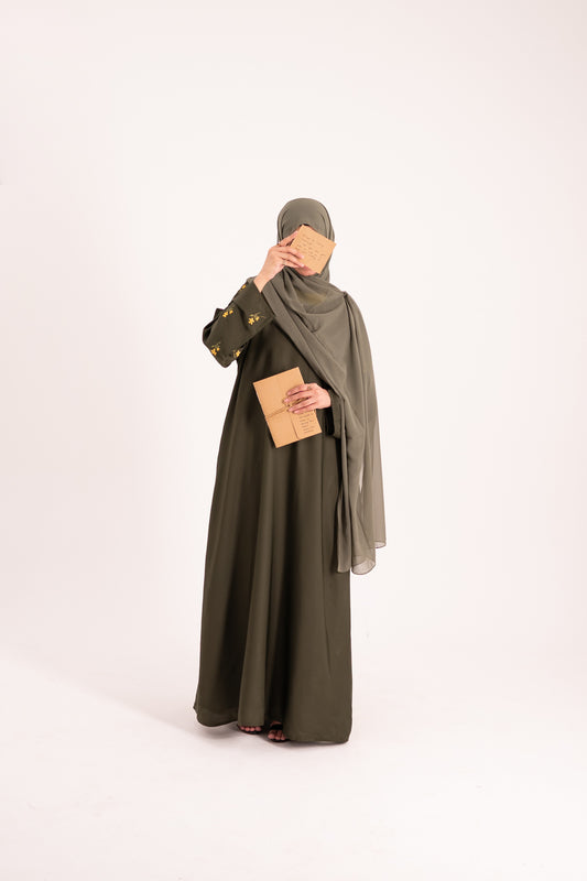 Glorious Olive- Embroidered Abaya