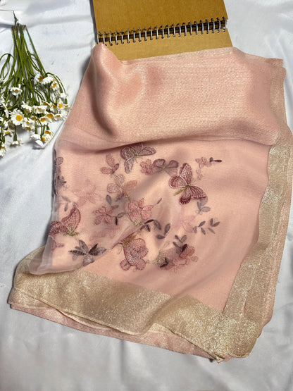 Butterfly Embroidered Organza- Luxury Hijabs- Rose Pink