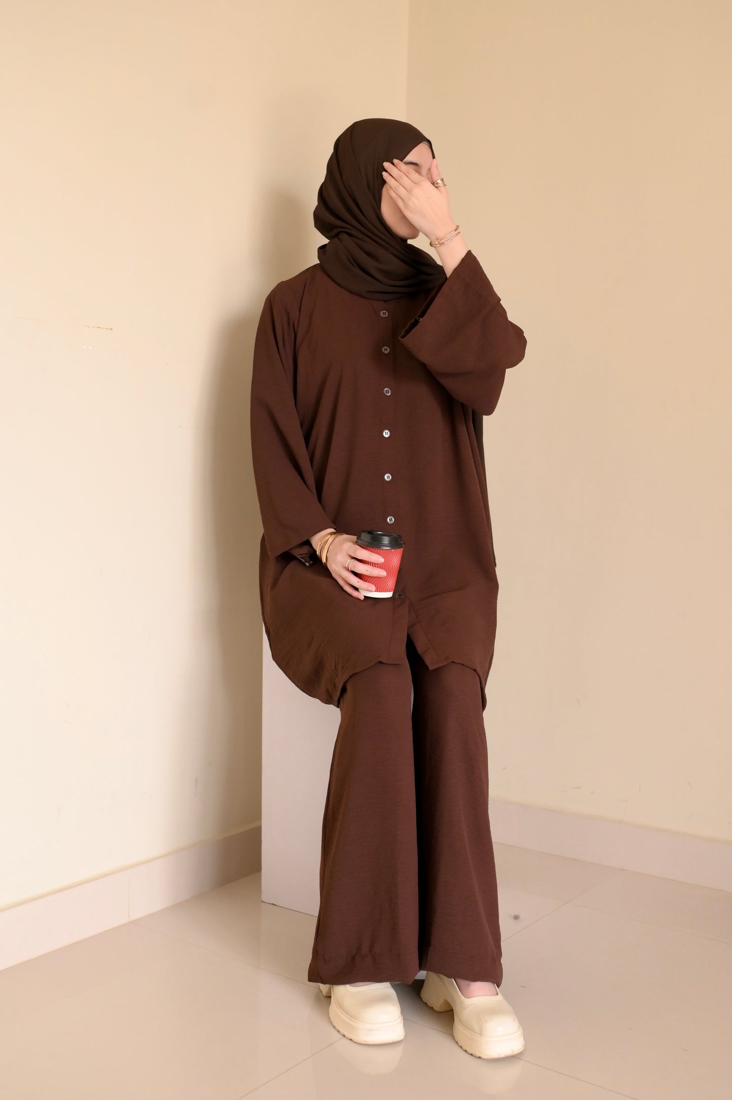 Button Down-Modest Coord Set- Choco