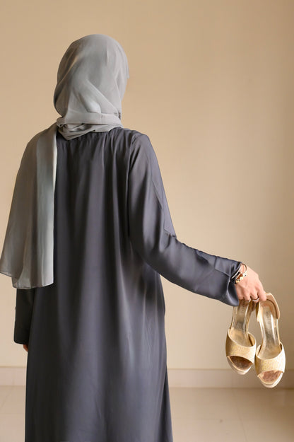 Charcoal Flutter Luxe- Grey Romantic Nida Abaya