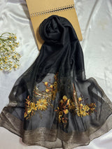 Sequins Floral Embroidered Organza- Luxury Hijabs- Black