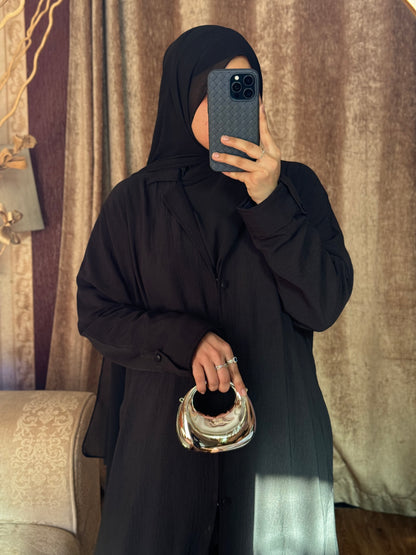 Turkish Staple Coat Abaya- Black