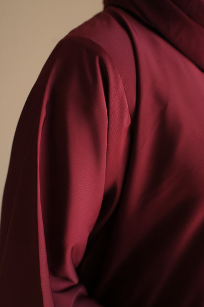 Elysian Bow Sleeve Nida Abaya- Deep Maroon
