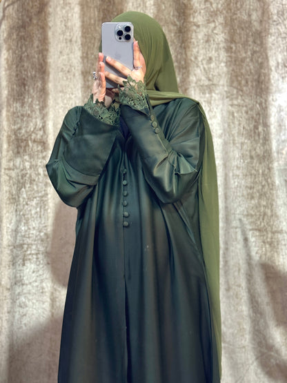 Luxe Olive Coat Abaya- Romantic Nida