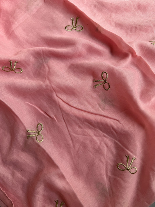 Embroidered Bow Hijabs- Pink