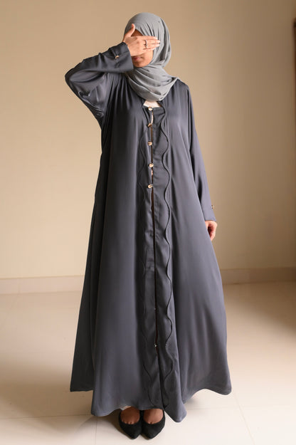 Charcoal Flutter Luxe- Grey Romantic Nida Abaya