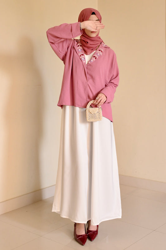 Whispering Petals-Floral Embroidered Half Jacket-  Pink