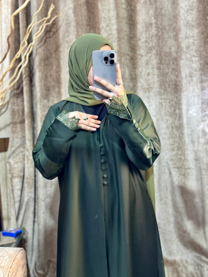 Luxe Olive Coat Abaya- Romantic Nida