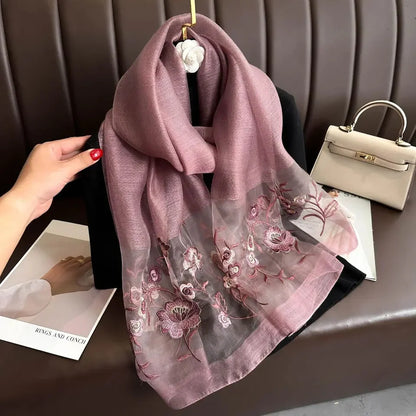 Sequins Floral Embroidered Organza- Luxury Hijabs- Muave