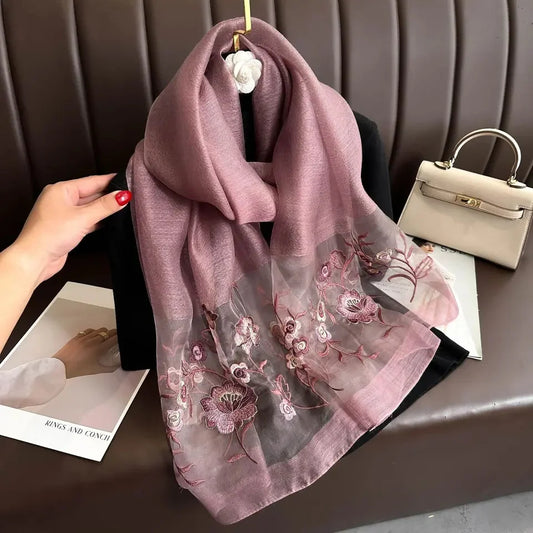 Sequins Floral Embroidered Organza- Luxury Hijabs- Muave