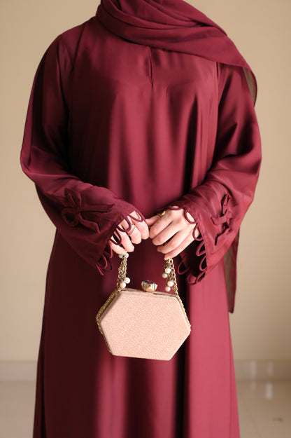 Elysian Bow Sleeve Nida Abaya- Deep Maroon