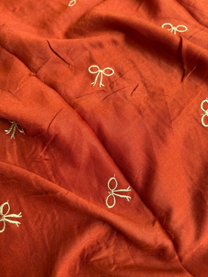 Embroidered Bow Hijabs- Orange Rust